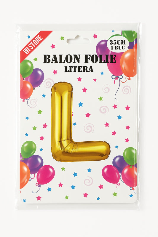 Balon folie litera L auriu, 35 cm, decor aniversar si petreceri, 1 buc