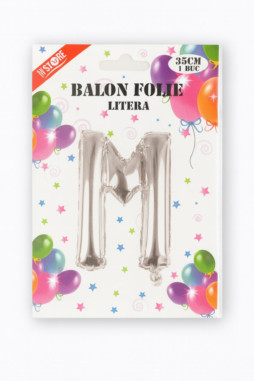 Balon folie litera M argintiu, 35 cm, decor aniversari si petreceri, 1 buc