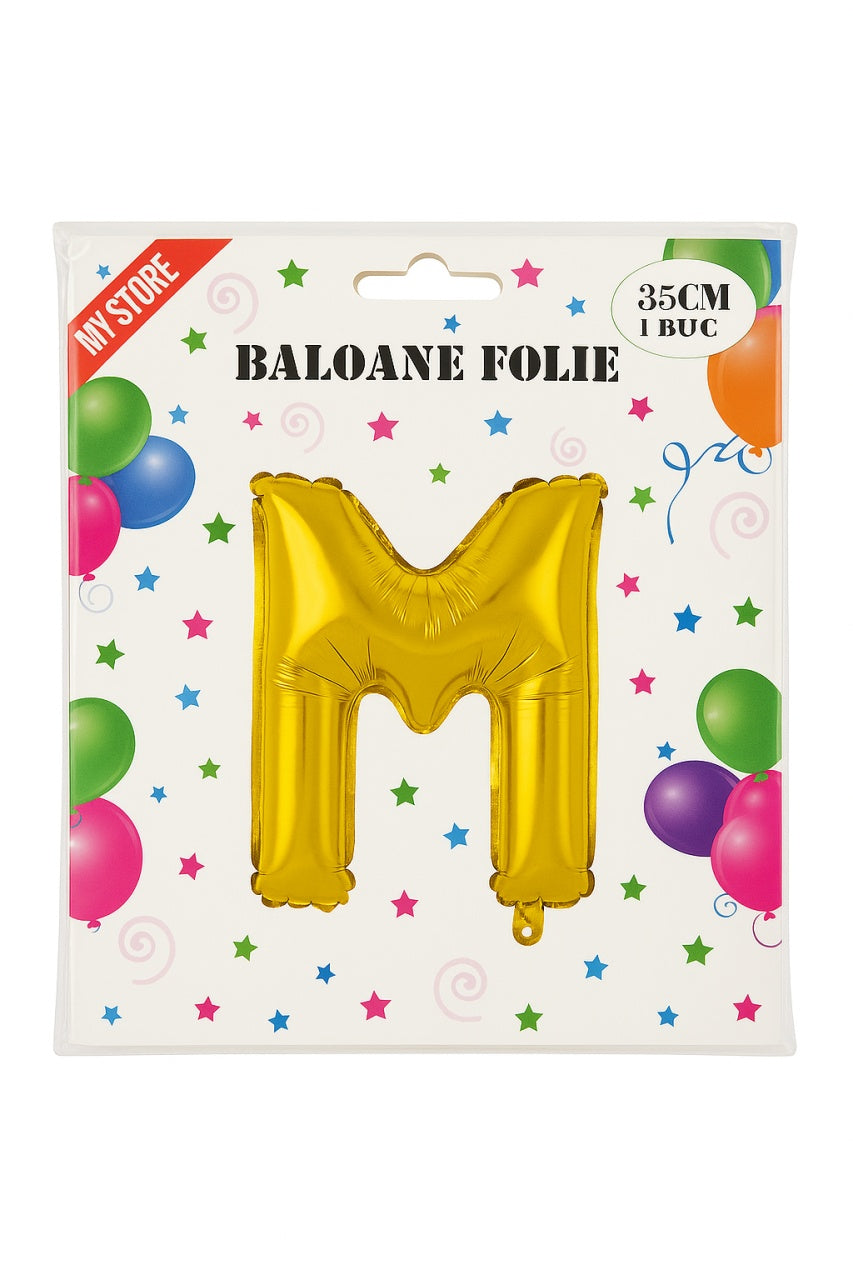 Balon folie litera M auriu 35 cm, decor aniversari si petreceri, 1 buc