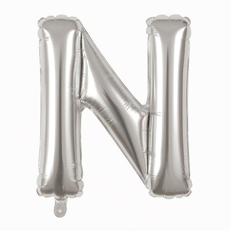 Balon folie litera N argintiu, 35 cm, decor petreceri si aniversari, 1 buc