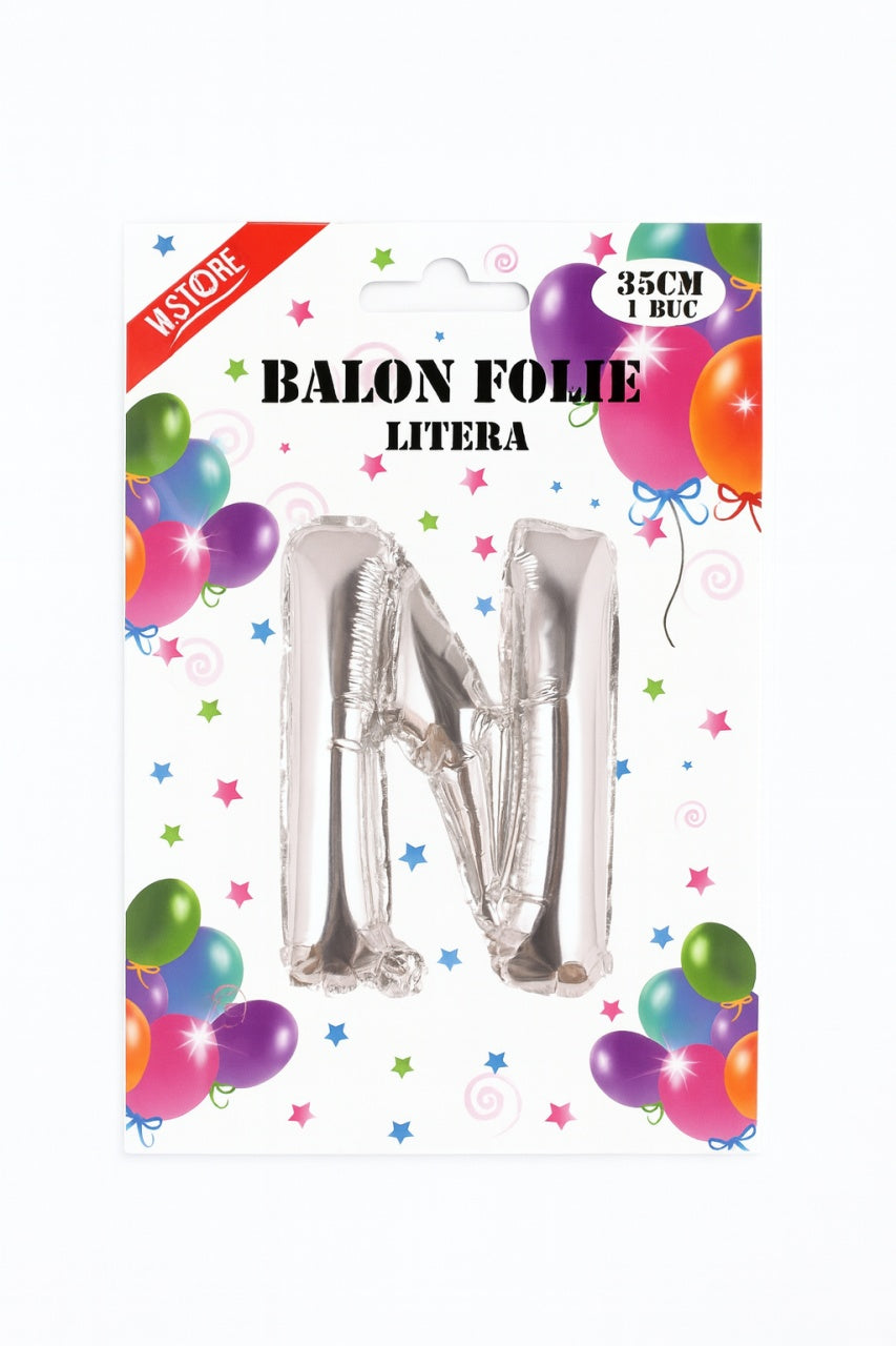 Balon folie litera N argintiu, 35 cm, decor petreceri si aniversari, 1 buc