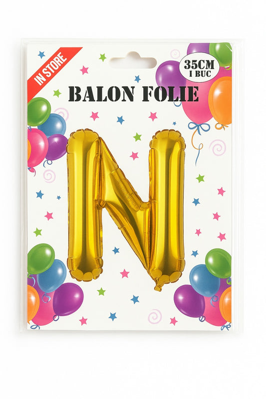 Balon folie litera N auriu, 35 cm, decor petreceri si aniversari, 1 buc