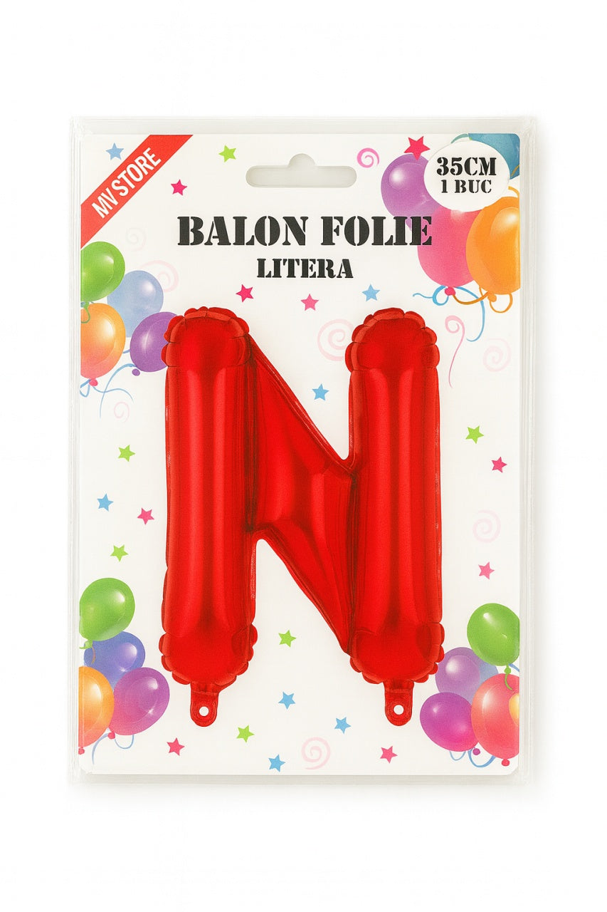 Balon folie litera N rosu, 35 cm, decor petreceri si aniversari, 1 buc