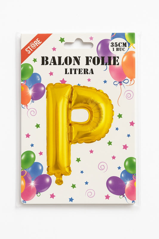 Balon folie litera P auriu, 35 cm, decor aniversar si petreceri, 1 buc