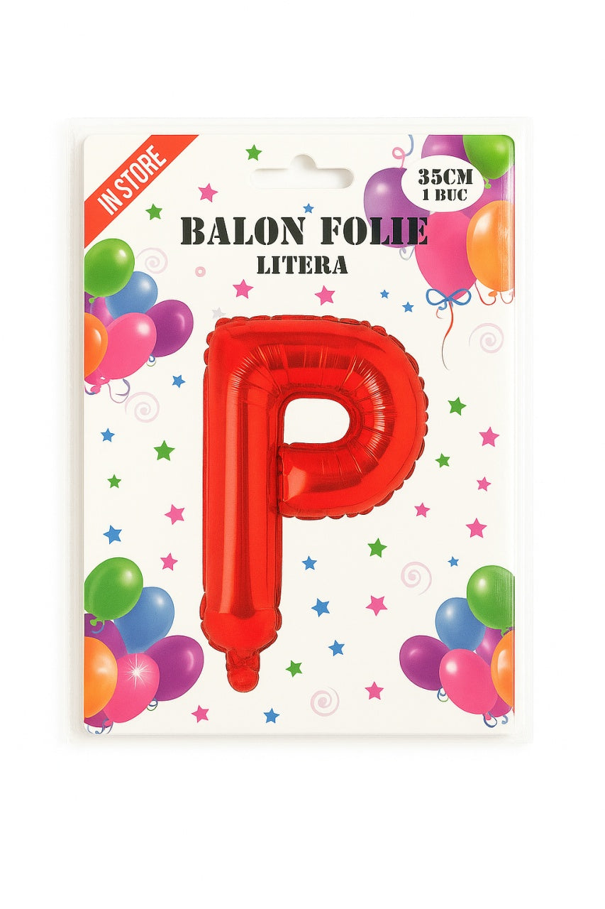 Balon folie litera P rosu, 35 cm, decor aniversar si petreceri, 1 buc