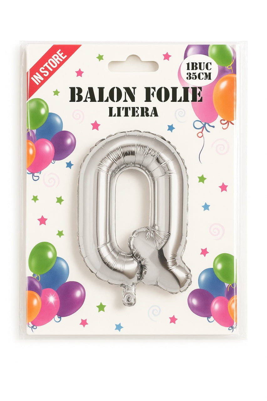 Balon folie litera Q argintiu, 35 cm, decor petreceri si aniversari, 1 buc