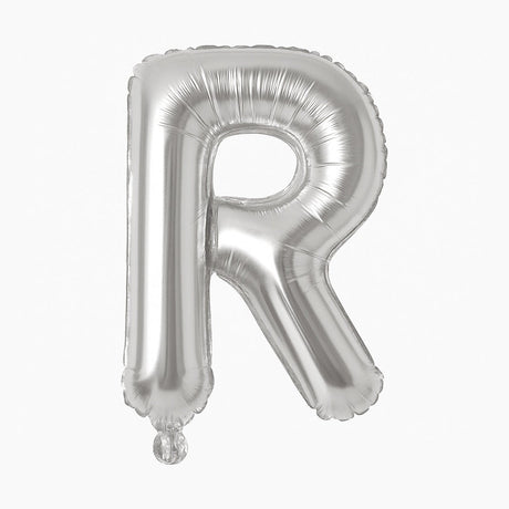 Balon folie litera R argintiu, 35 cm, decor aniversar si petreceri, 1 buc