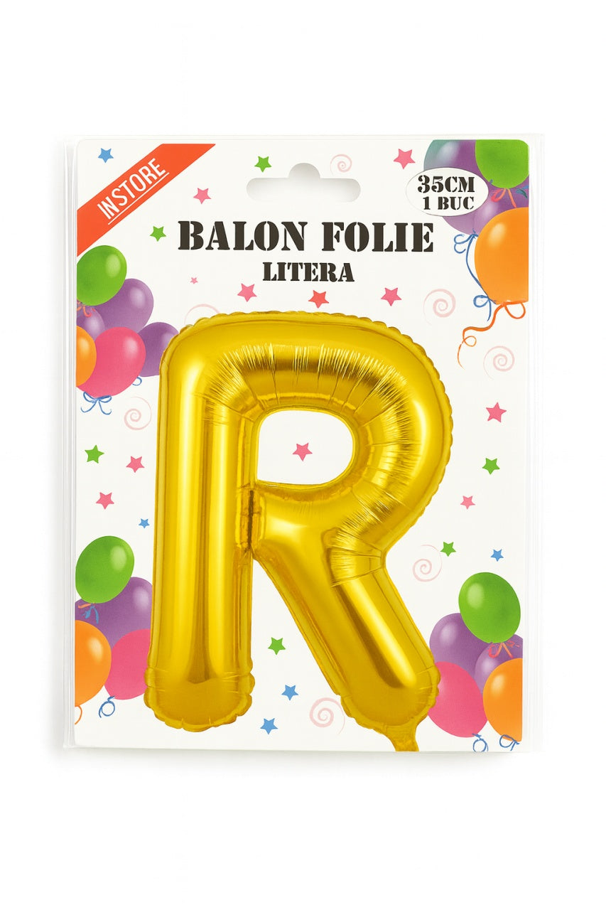 Balon folie litera R auriu, 35 cm, decor petreceri si aniversari, 1 buc