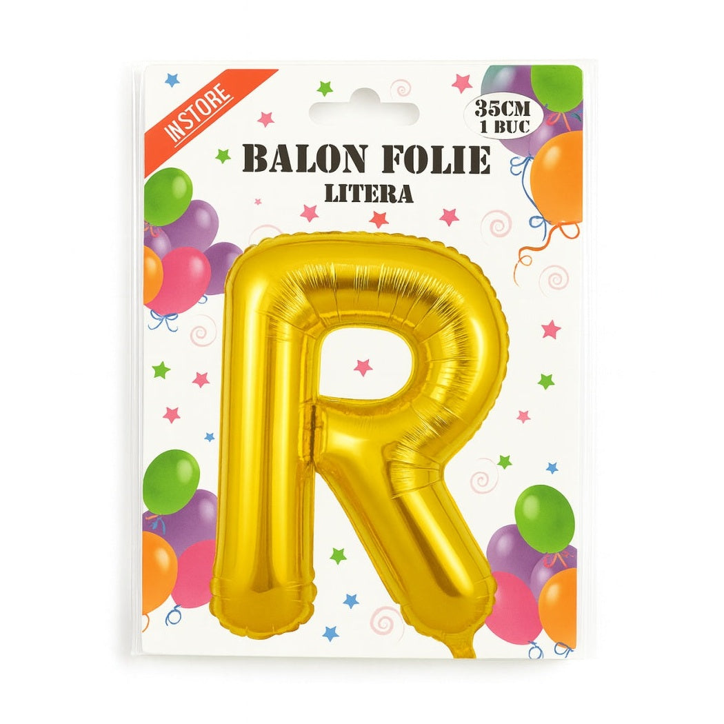 Balon folie litera R auriu, 35 cm, decor petreceri si aniversari, 1 buc