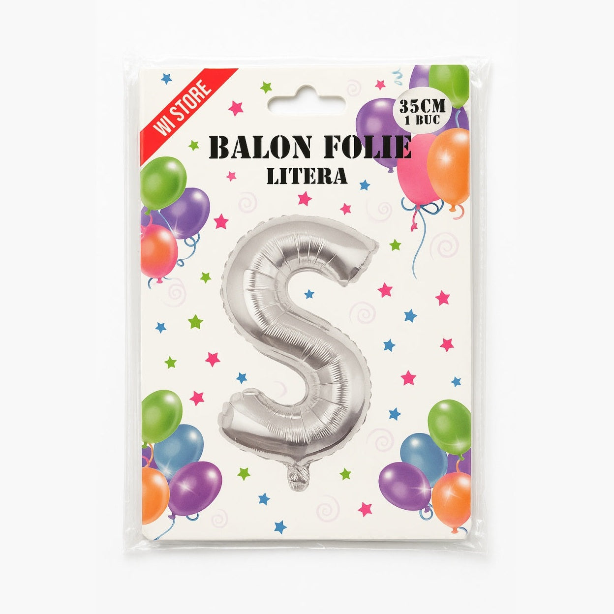 Balon folie litera S argintiu, 35 cm, decor aniversar si petreceri, 1 buc