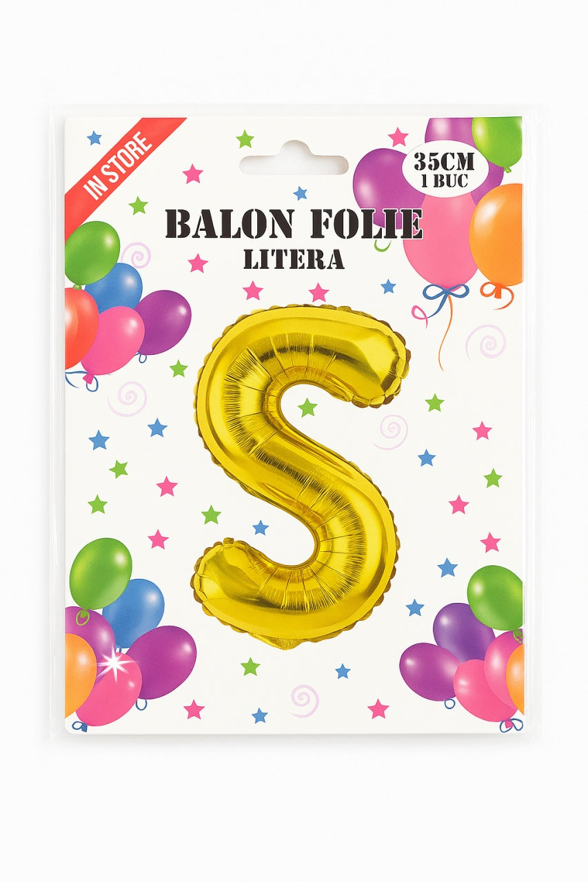 Balon folie litera S auriu, 35 cm, decor aniversar si petreceri, 1 buc