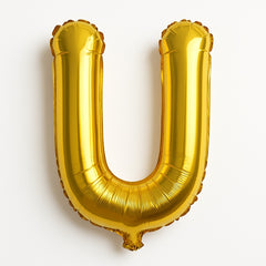 Balon folie litera U auriu, 35 cm, pentru aniversari si decor, 1 buc