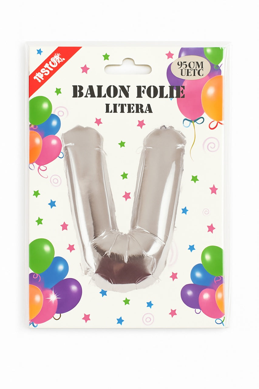 Balon folie litera V argintiu, 35 cm, decor aniversar si petreceri, 1 buc