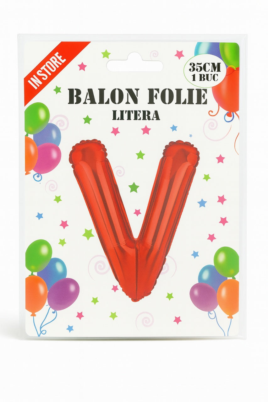 Balon folie litera V rosu, 35 cm, decor aniversar si petreceri, 1 buc