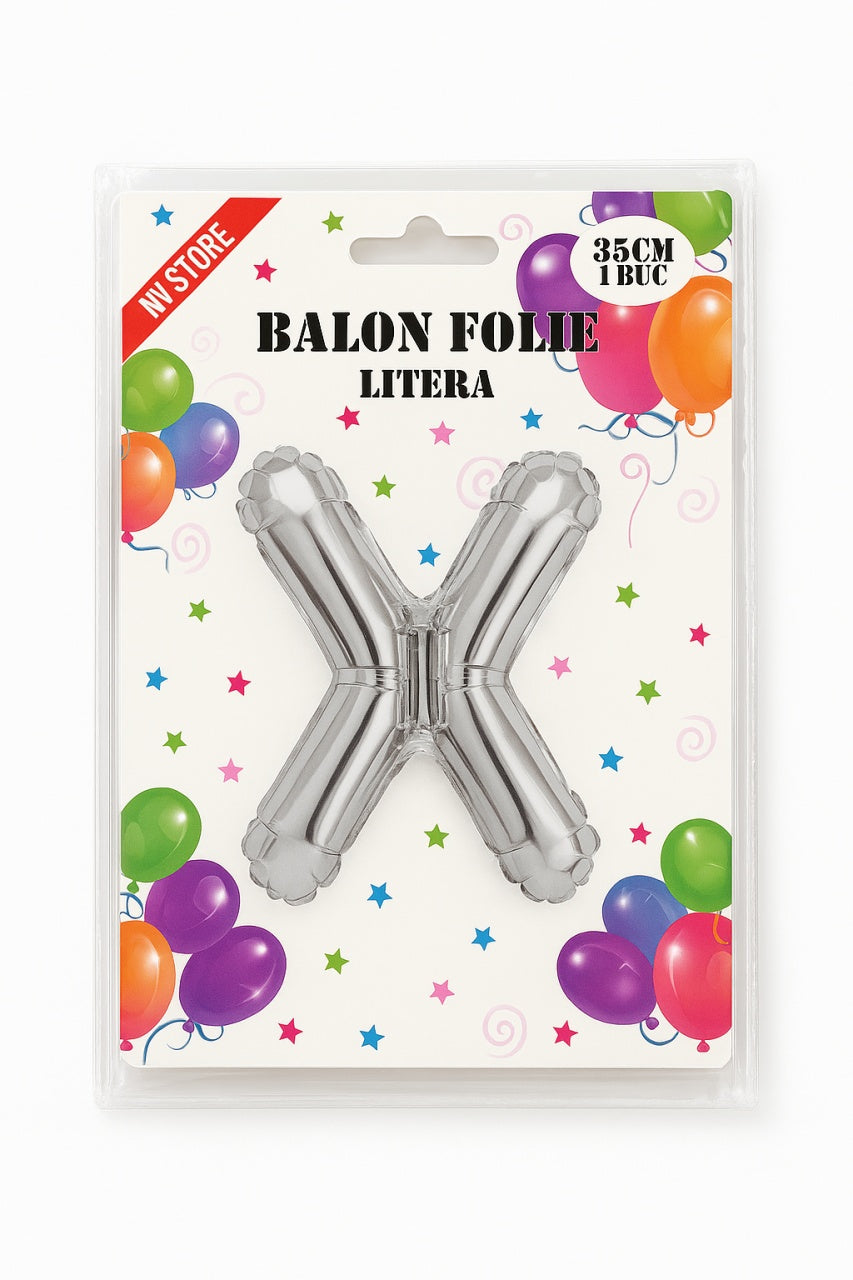 Balon folie litera X argintiu, 35 cm, decor petreceri si aniversari, 1 buc