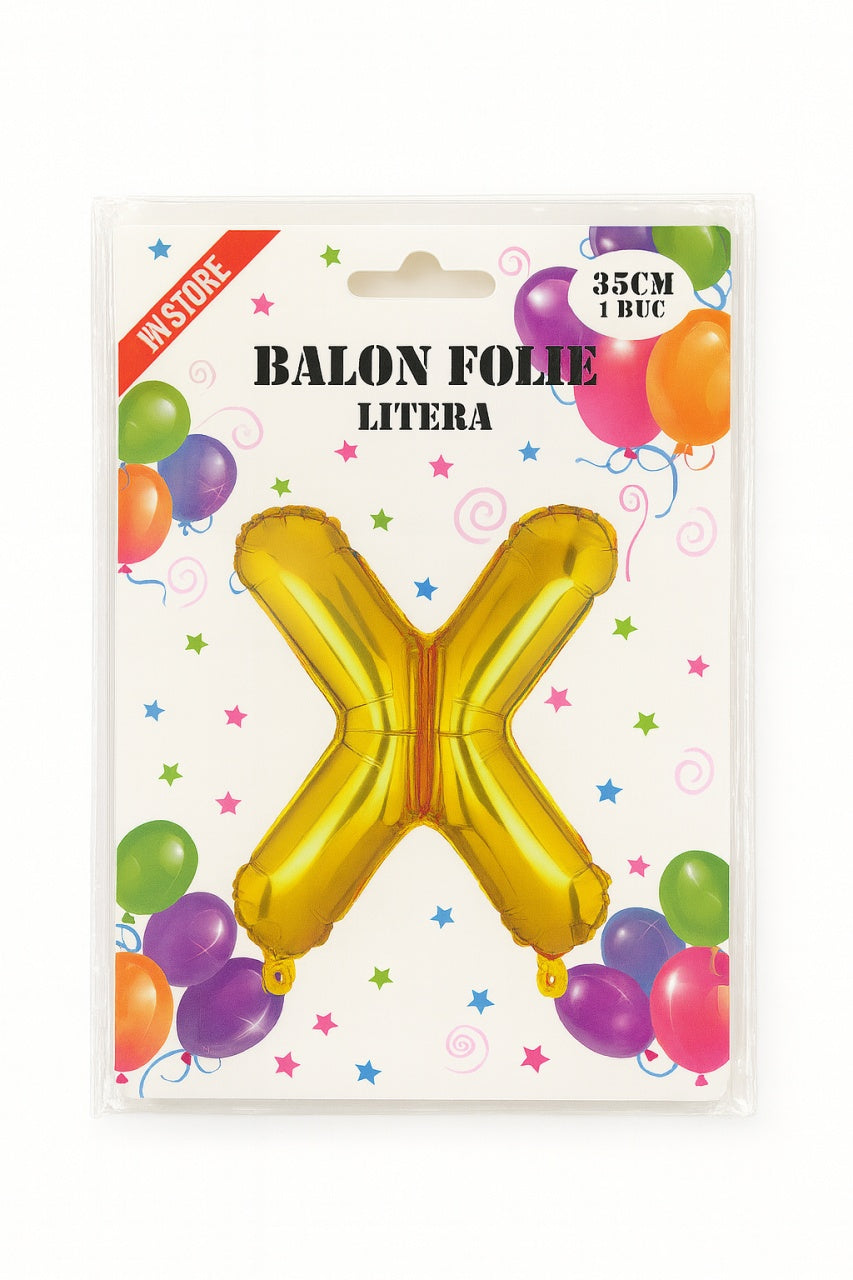 Balon folie litera X auriu, 35 cm, decor aniversari si petreceri, 1 buc