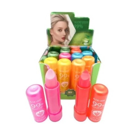 Balsam de Buze Hidratant cu Aloe Vera 99% , Ruj Magic cu Schimbare de Culoare, 12buc set
