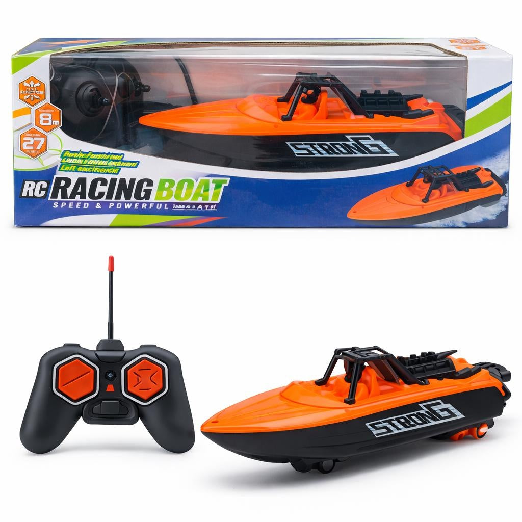 Barca cu telecomanda, portocalie, waterproof, control complet, 23 cm
