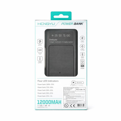 Baterie externa Hongyu HY-53 12000 mAh cu panou solar, cabluri integrate 4-în-1, încărcare rapidă 66W, display LED