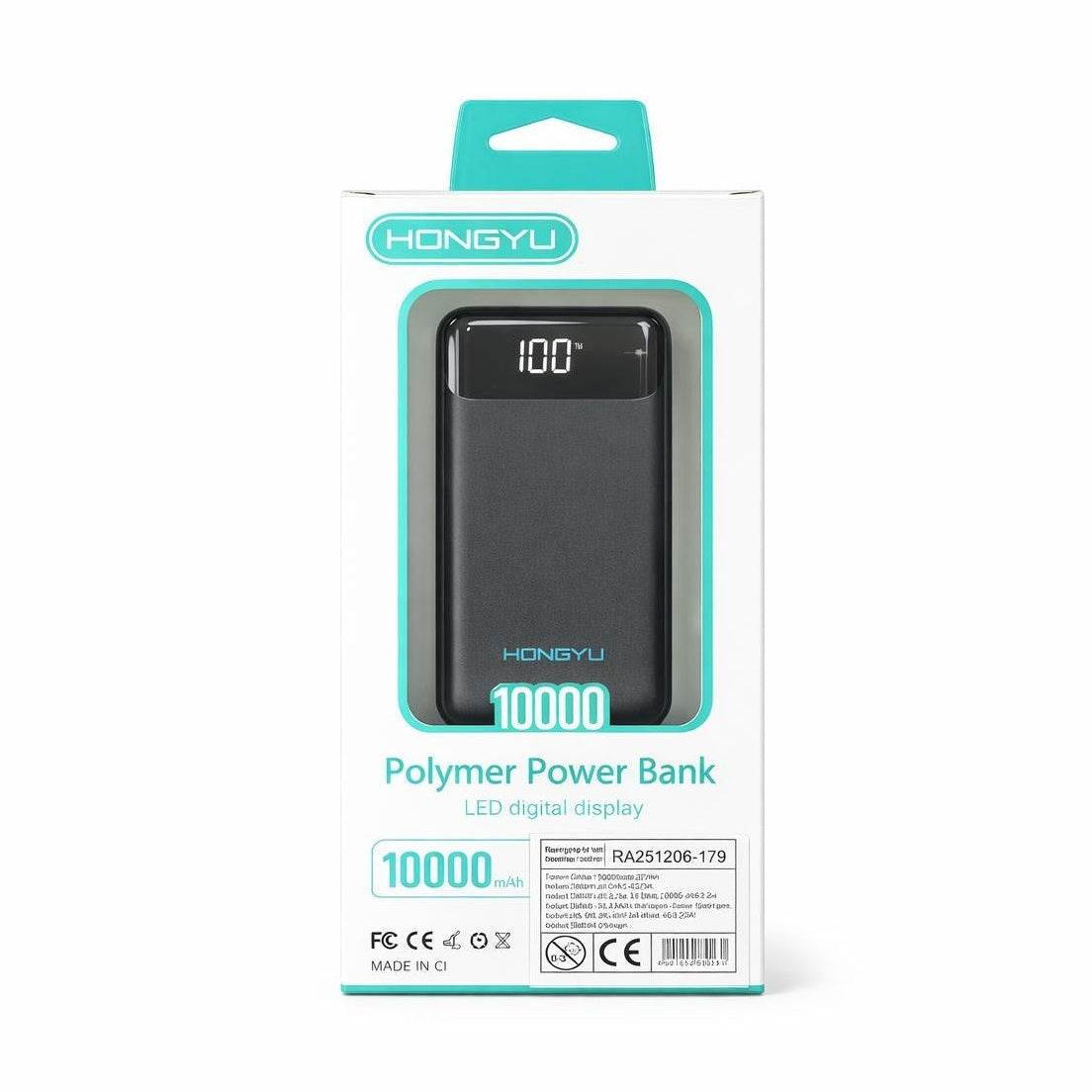 Baterie externa HY-CDB02 10000 mAh cu cabluri integrate 4-în-1 și display LED digital, negru