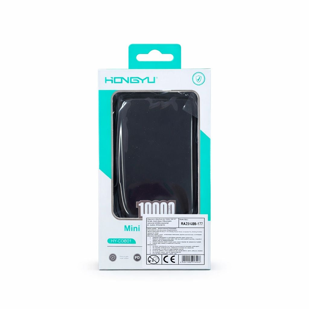 Baterie externă mini Hongyu 10000 mAh cu display LED, cabluri integrate și încărcare rapidă