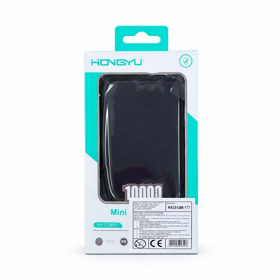 Baterie externă mini Hongyu 10000 mAh cu display LED, cabluri integrate și încărcare rapidă