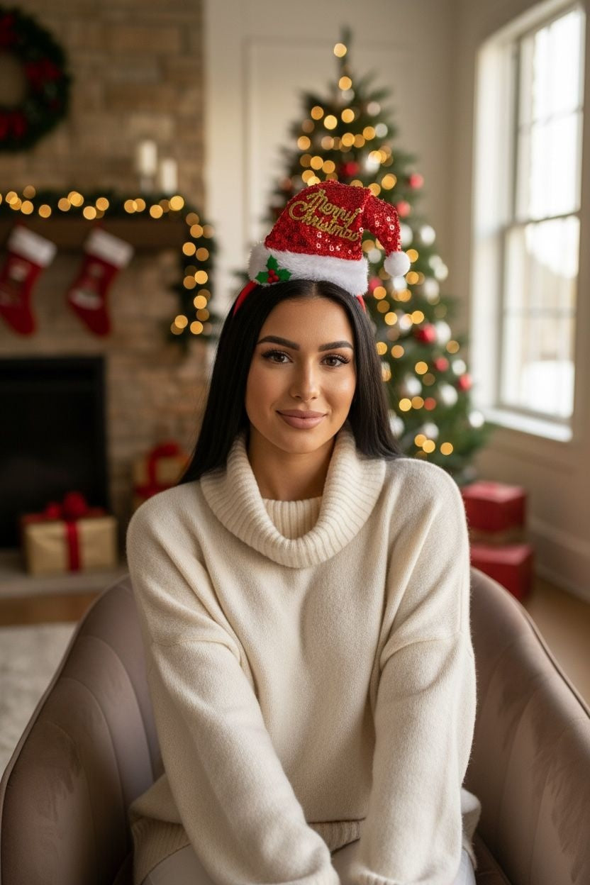 Bentita Craciun cu caciulita Merry Christmas cu paiete