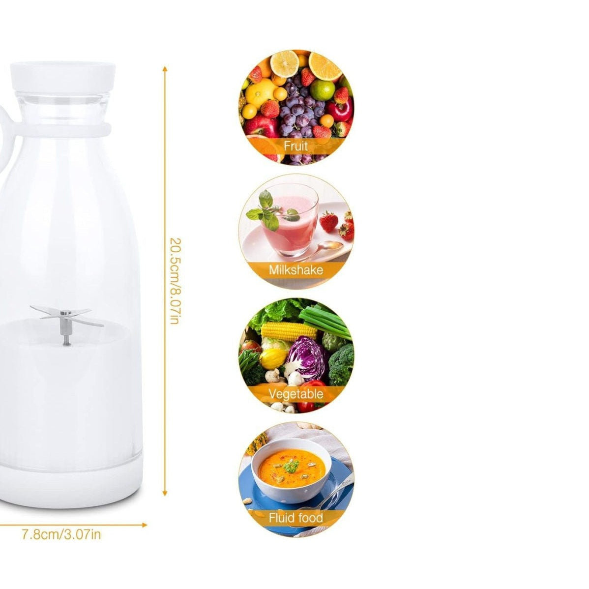 Blender portabil USB pentru smoothie si sucuri, mini mixer reincarcabil 420 ml alb