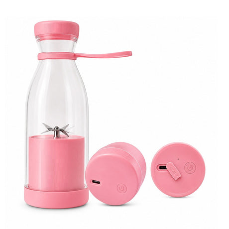 Blender portabil USB pentru smoothie si sucuri, mini mixer reincarcabil 420 ml roz
