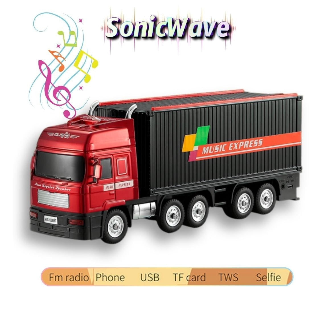 Boxă portabilă Bluetooth în formă de camion Music Express cu radio FM, USB, TF și funcție selfie, Negru