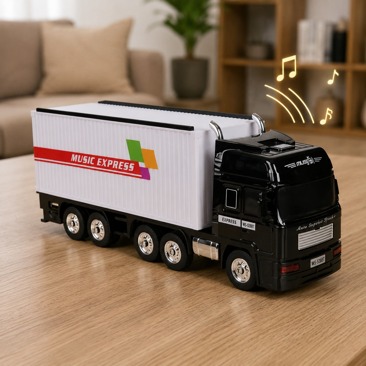 Boxă portabilă Bluetooth în formă de camion Music Express cu radio FM, USB, TF și funcție selfie, Alb