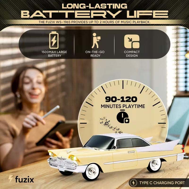 Boxa portabila Bluetooth masina retro, radio FM, USB, TF, AUX, LED, Type-C, bej