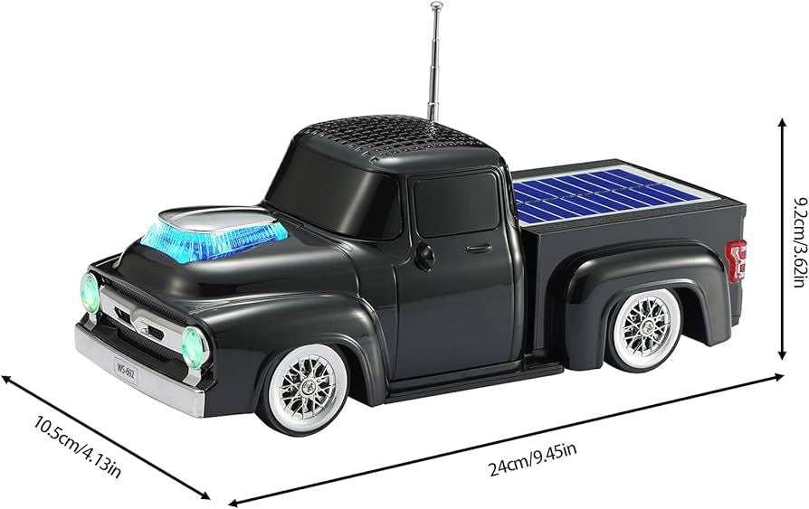 Boxa portabila Bluetooth masina vintage, radio FM, panou solar, USB, TF, lumini LED, negru