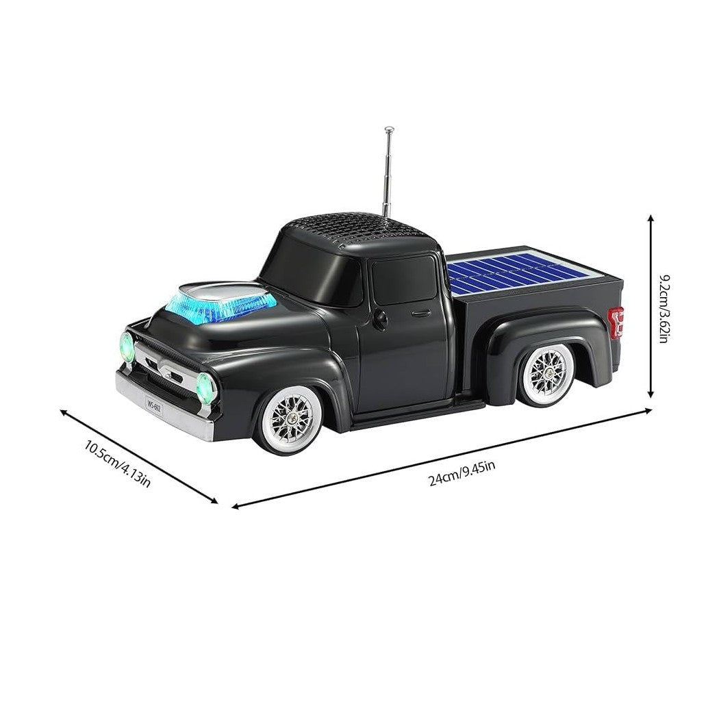 Boxa portabila Bluetooth masina vintage, radio FM, panou solar, USB, TF, lumini LED, negru