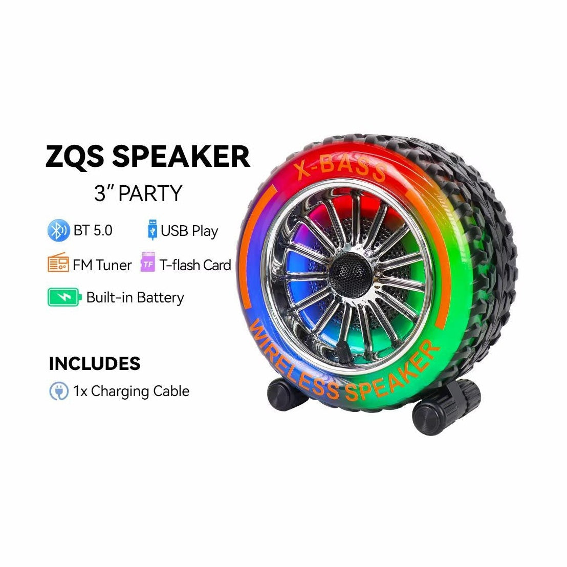 Boxa Portabila Bluetooth Tip Roata cu Lumini LED RGB, USB, FM Radio, Card TF