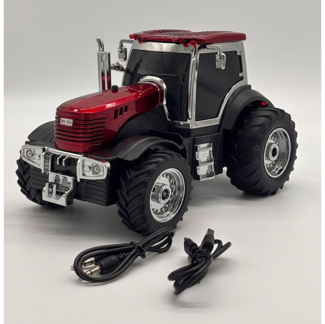 Boxa portabila Bluetooth tractor vintage, radio FM, USB, TF, AUX, TWS, lumini LED, rosu rubin