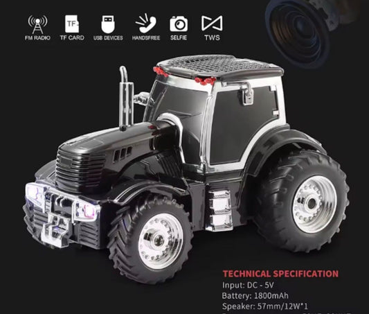 Boxa portabila Bluetooth tractor vintage, radio FM, USB, TF, AUX, TWS, lumini LED, negru intens