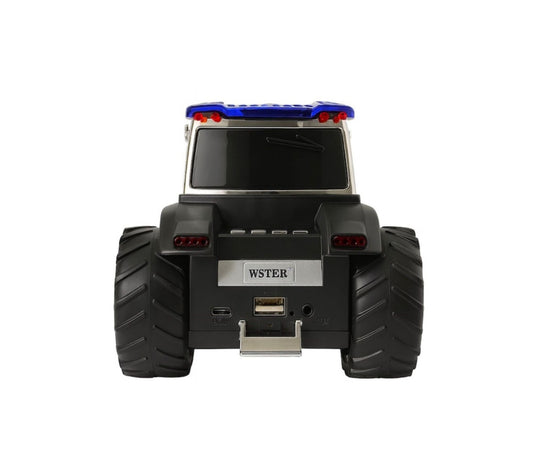 Boxa portabila Bluetooth tractor vintage, radio FM, USB, TF, AUX, TWS, lumini LED, albastru indigo