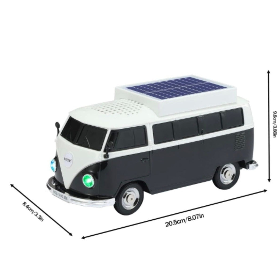 Boxă portabilă Bluetooth WSTER în formă de microbuz retro, cu încărcare solară, negru