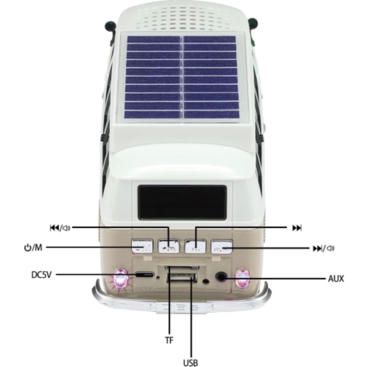 Boxă portabilă Bluetooth WSTER în formă de microbuz retro, cu încărcare solară, gri