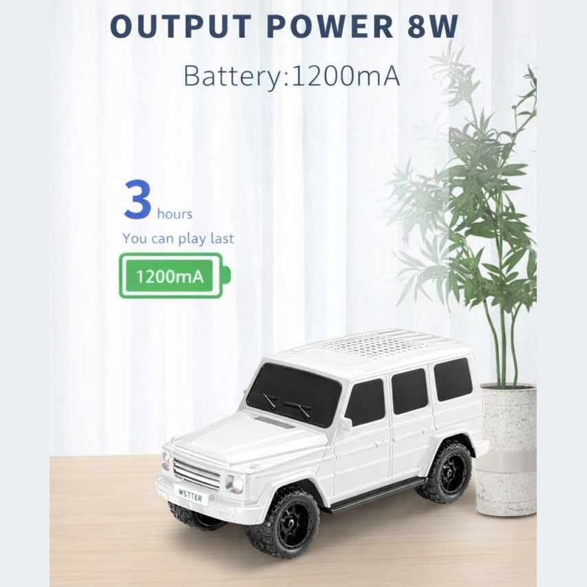 Boxa portabila wireless model masina SUV, 8W, Bluetooth, radio FM, USB, TF, alb