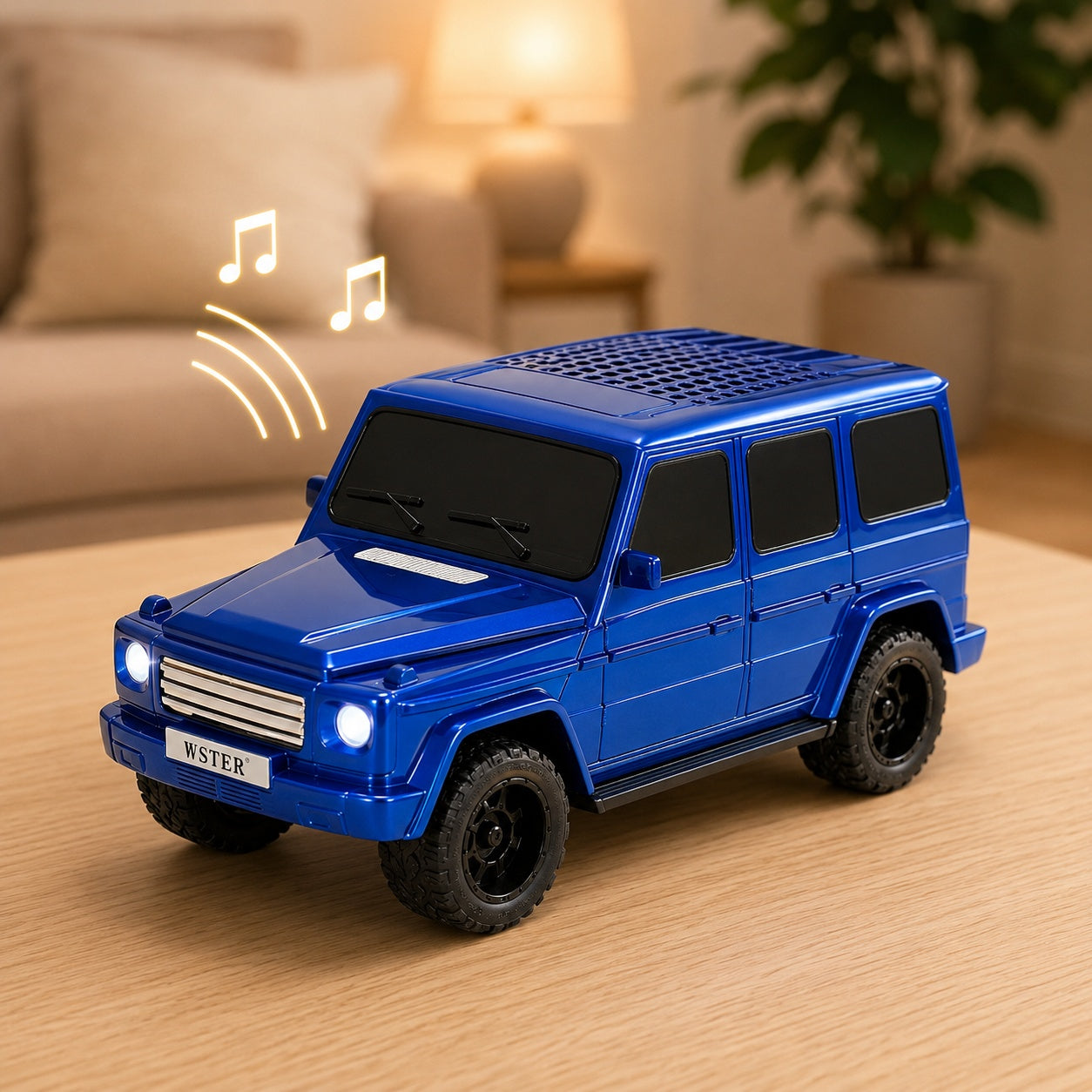 Boxa portabila wireless model masina SUV, 8W, Bluetooth, radio FM, USB, TF, albastra