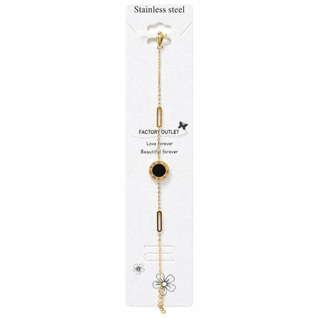 Brățară aurie Roxé cu cerc negru și elemente geometrice, inoxidabil 16+4.5 cm