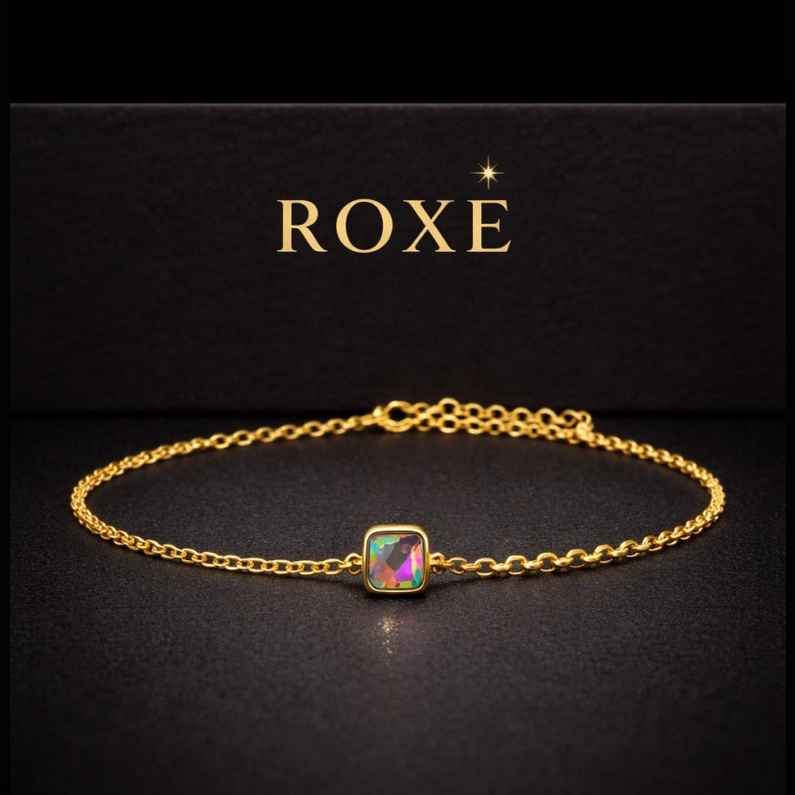 Brățară aurie Roxé cu cristal multicolor pătrat, inoxidabil 16+4 cm