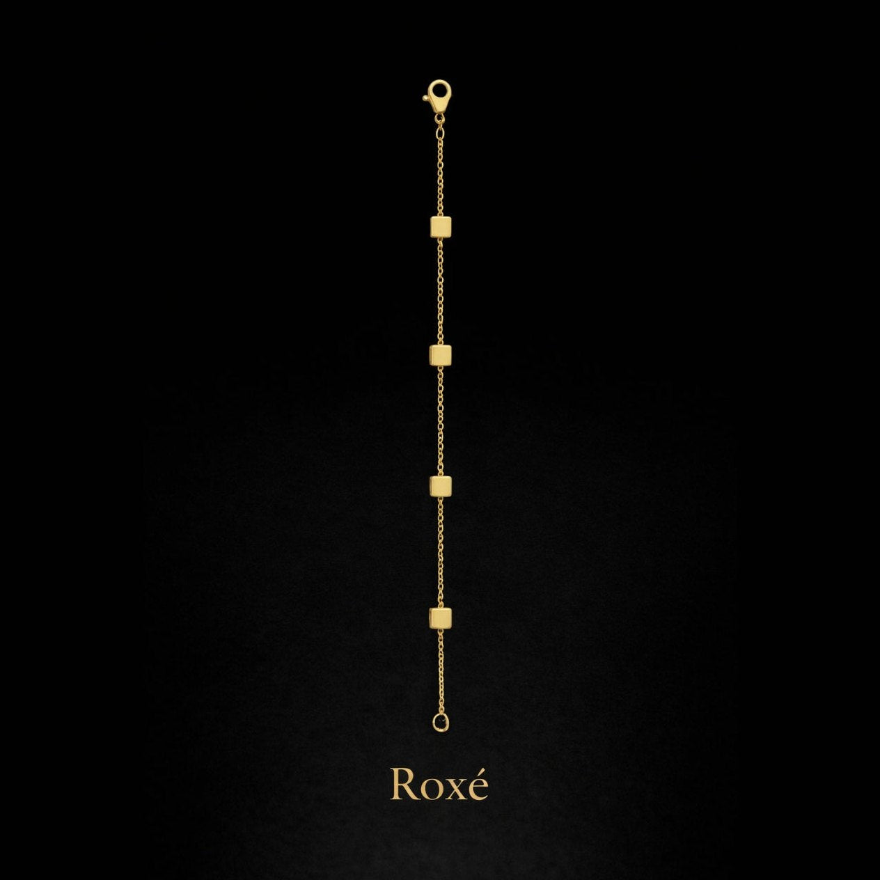 Brățară aurie Roxé cu cuburi minimaliste, lanț fin reglabil 16.5+4.5 cm