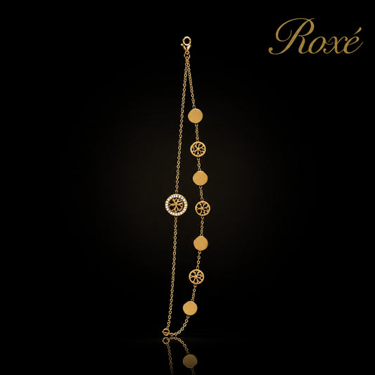 Bratara aurie Roxé cu discuri si elemente decupate, reglabila 17.5+4 cm