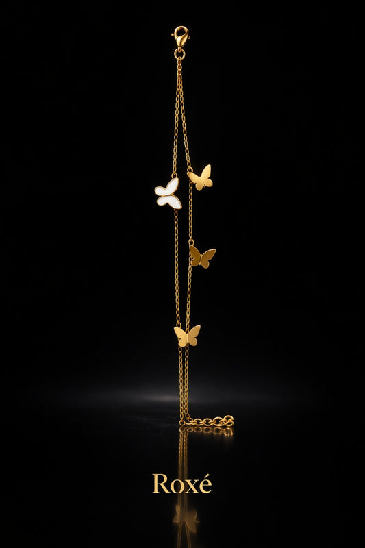 Brățară aurie Roxé cu fluturași eleganți, design delicat, inoxidabil 16.5+3.5 cm