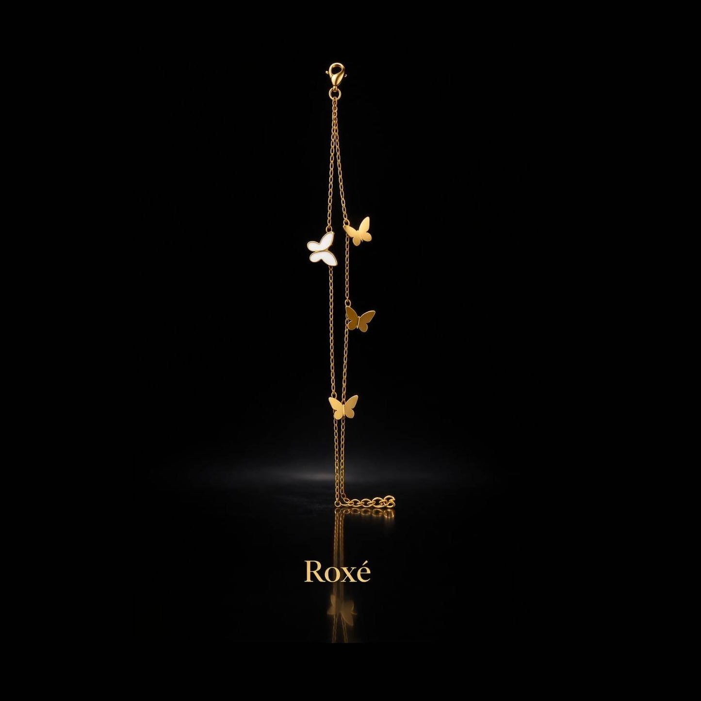 Brățară aurie Roxé cu fluturași eleganți, design delicat, inoxidabil 16.5+3.5 cm