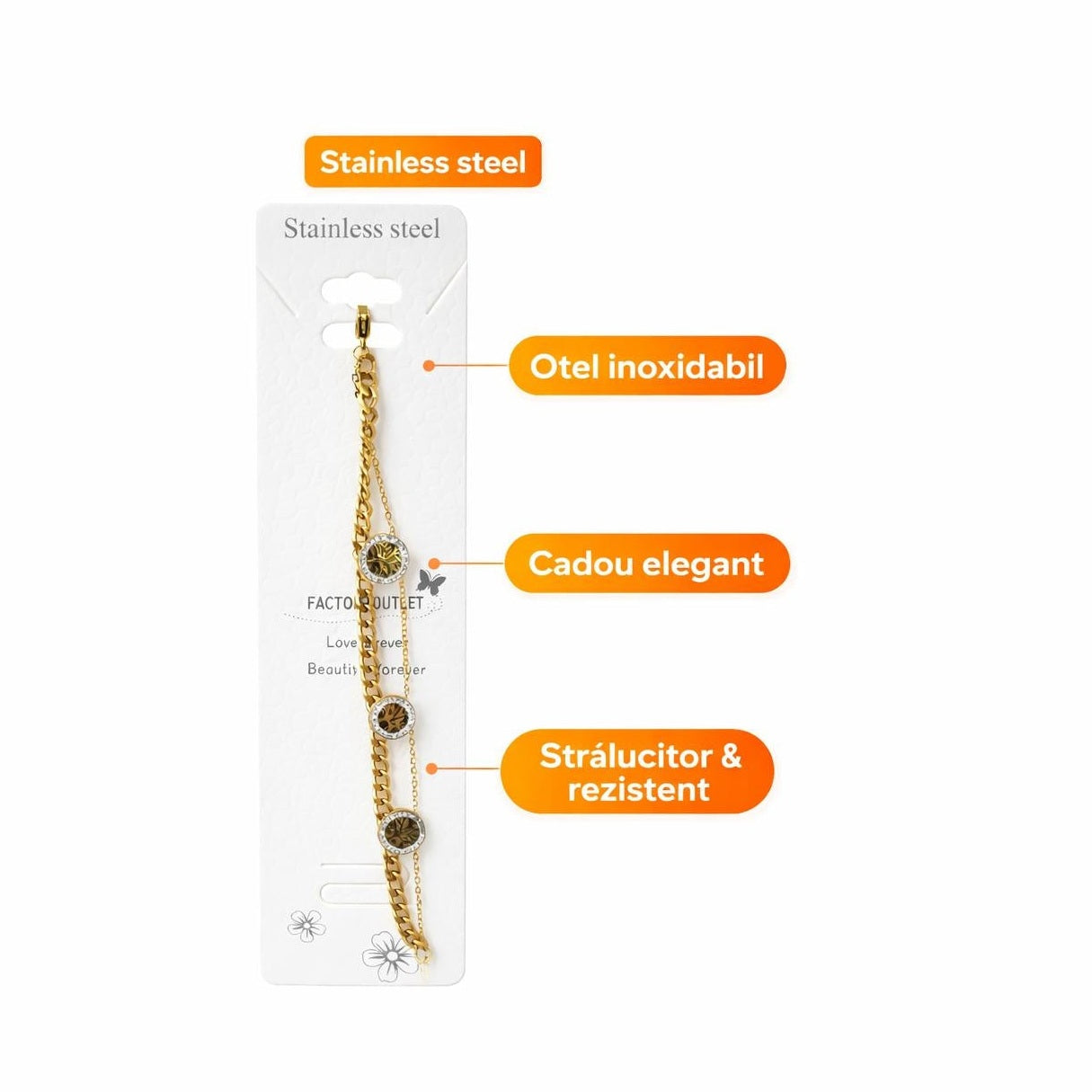 Brățară aurie Roxé cu lanț dublu și simbol Copacul Vieții, inoxidabil 16+4.5 cm