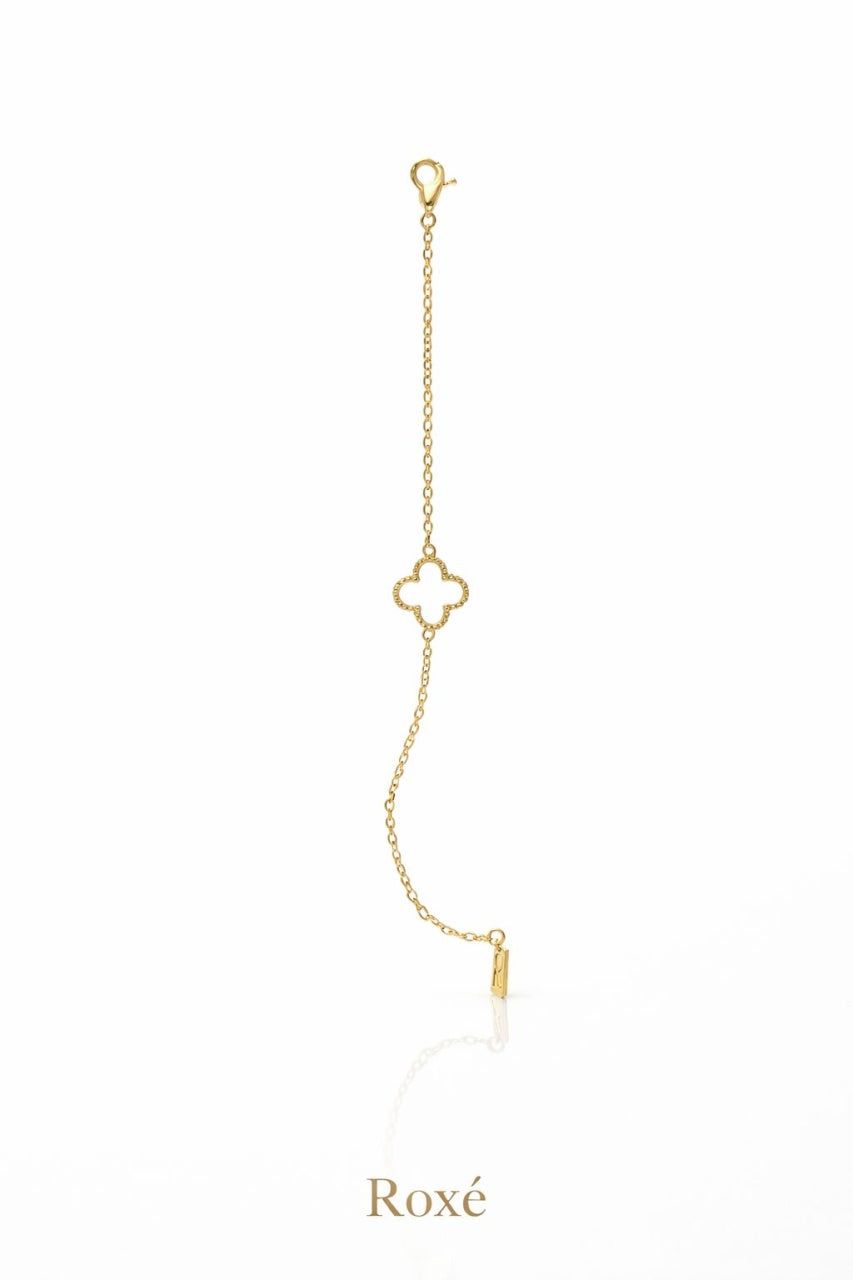 Brățară aurie Roxé cu simbol alb elegant, reglabilă 16.5+6 cm